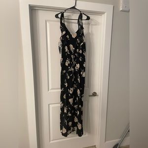Black Floral Long pant romper